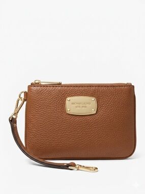 NEW Michael Kors Jet Set Travel Large Pebbled Leather Top-Zip Wristlet